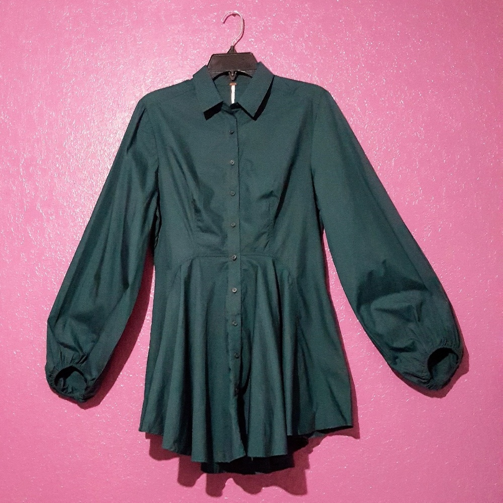 Free People Green All the time Tunic Button Down